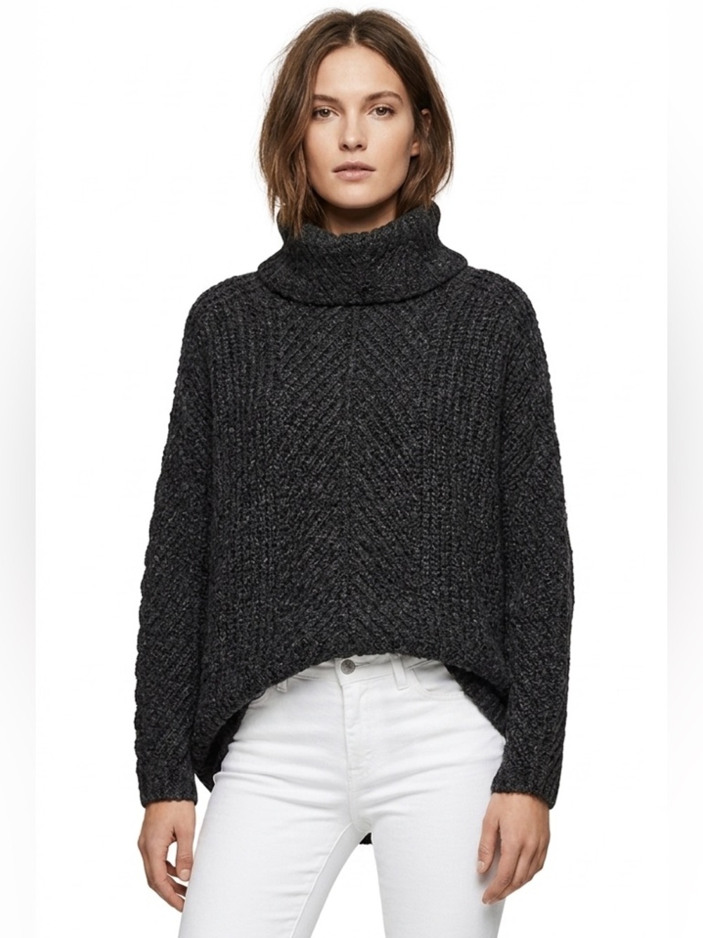 Charcoal gray long sleeve warm cowl neck sweater Size Medium